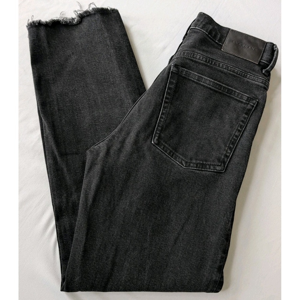 Everlane The Way High Jean Womens Size 25 Black Raw Raw Hem Organic Cotton Denim